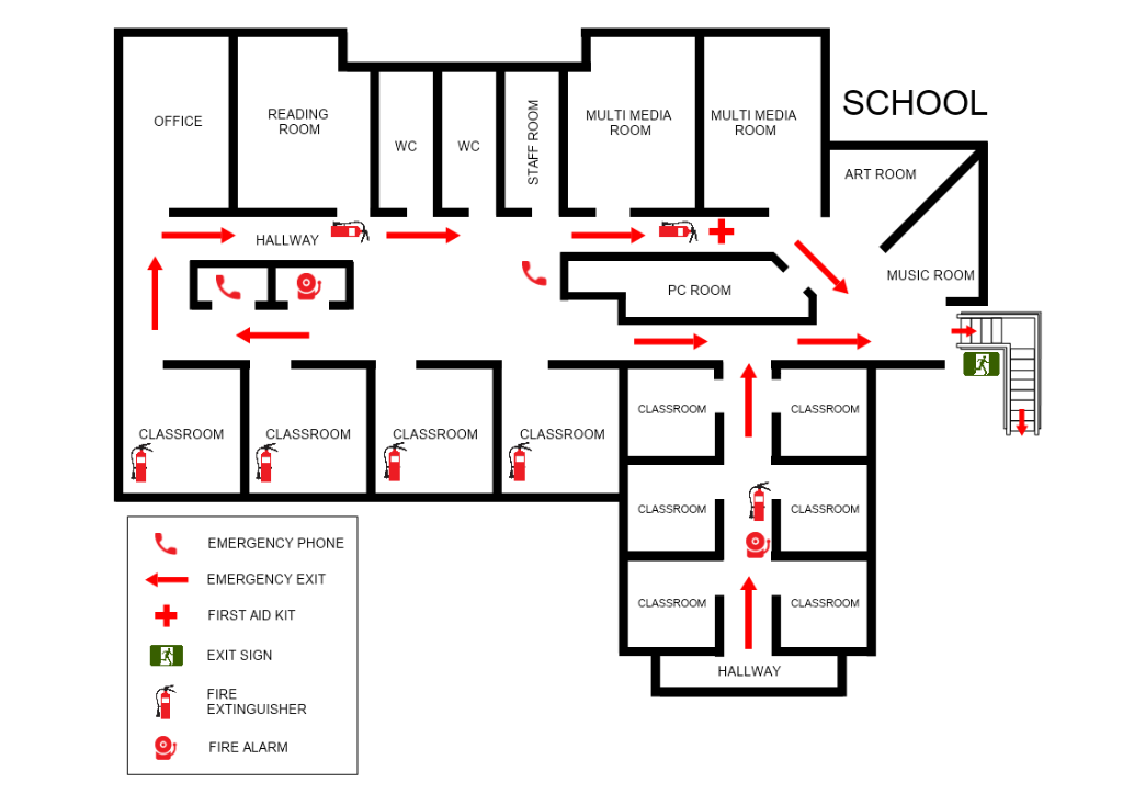 School safety evacuation plan map